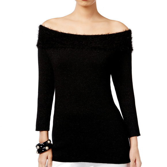 NY Collection Sweaters - NWT* Black Sparkle Off-The-Shoulder Sweater - L